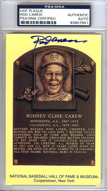 Rod Carew Autographed HOF Postcard Twins, Angels PSA/DNA Stock #106520