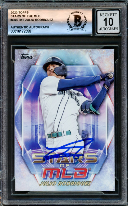 Julio Rodriguez Autographed 2023 Topps Stars of MLB Card #SMLB-16 Seattle Mariners Auto Grade Gem Mint 10 Beckett BAS Stock #220801