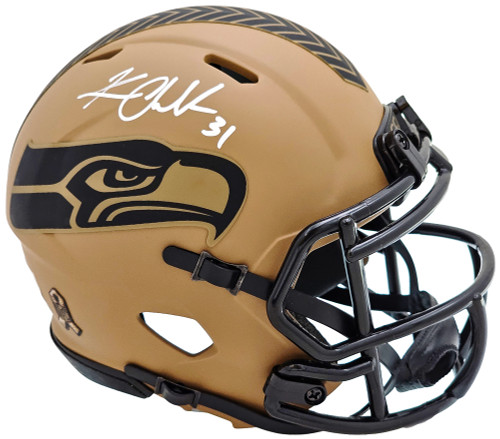 Kam Chancellor Autographed Seattle Seahawks 2023 Salute to Service Camo Brown Speed Mini Helmet MCS Holo Stock #220824