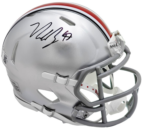 Nick Bosa Autographed Ohio State Buckeyes Silver Speed Mini Helmet Beckett BAS Witness Stock #220882