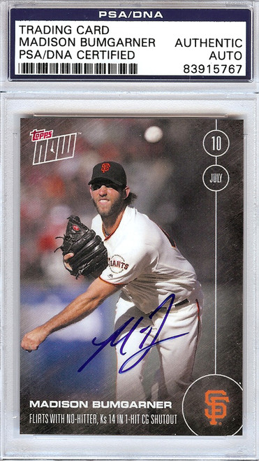 Madison Bumgarner Autographed 2016 Topps Now Card #240 San Francisco Giants PSA/DNA Stock #108022