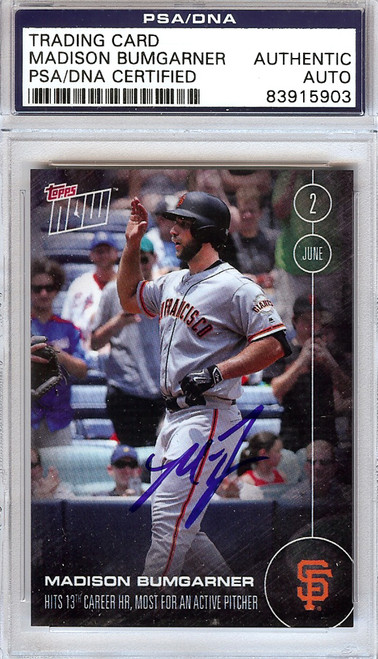 Madison Bumgarner Autographed 2016 Topps Now Card #119 San Francisco Giants PSA/DNA Stock #108024