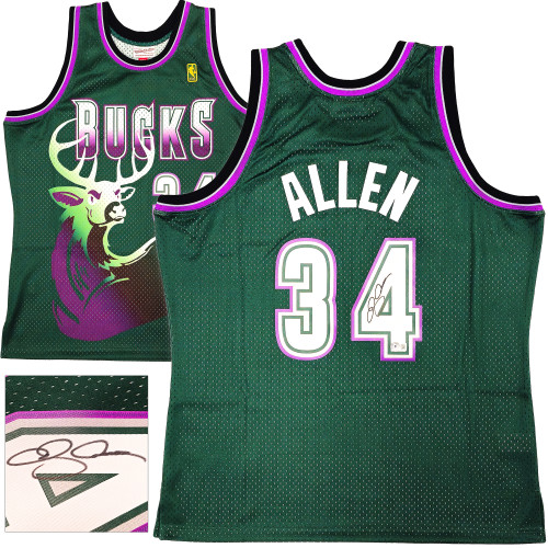 Milwaukee Bucks Ray Allen Autographed Green Authentic Mitchell & Ness 1996-97 Ray Allen HWC Swingman Jersey Size XL Beckett BAS Witness Stock #221292