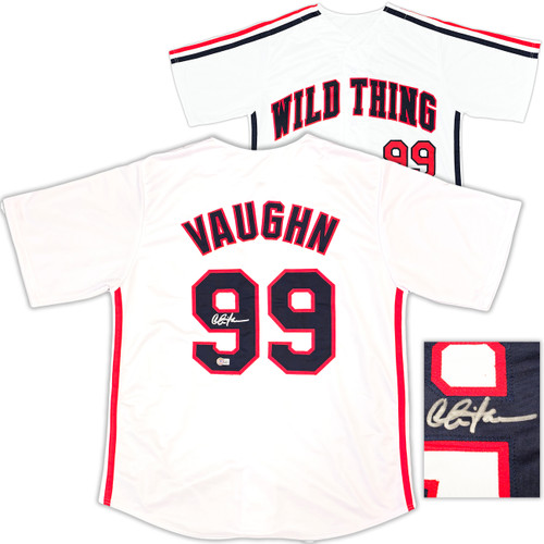 Charlie Sheen Autographed White Jersey Major League Ricky 'Wild Thing' Vaughn Beckett BAS Witness Stock #221303