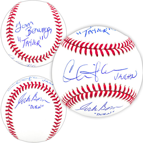 Charlie Sheen, Corbin Bernsen & Tom Berenger Autographed Official MLB Baseball Major League Beckett BAS Witness Stock #221318