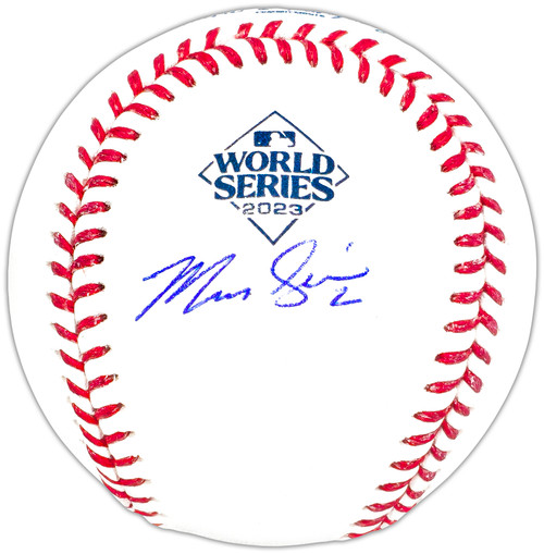 Marcus Semien Autographed Official 2023 World Series Logo MLB Baseball Texas Rangers Beckett BAS Witness Stock #221326