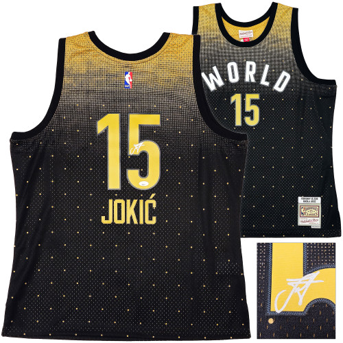 Denver Nuggets Nikola Jokic Autographed Black Authentic Mitchell & Ness HWC Swingman 2016 All Star Game World Jersey Size XL JSA Stock #221502