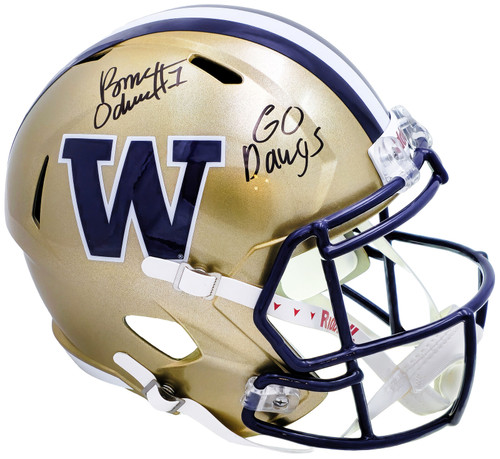 Rome Odunze Autographed Washington Huskies Gold Full Size Speed Replica Helmet "Go Dawgs" MCS Holo Stock #221525