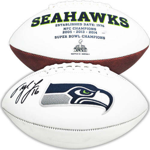 Tyler Lockett Autographed Seattle Seahawks White Logo Football MCS Holo Stock #222026