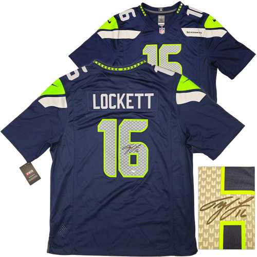 Seattle Seahawks Tyler Lockett Autographed Blue Nike On Field Jersey Size XL MCS Holo Stock #222043