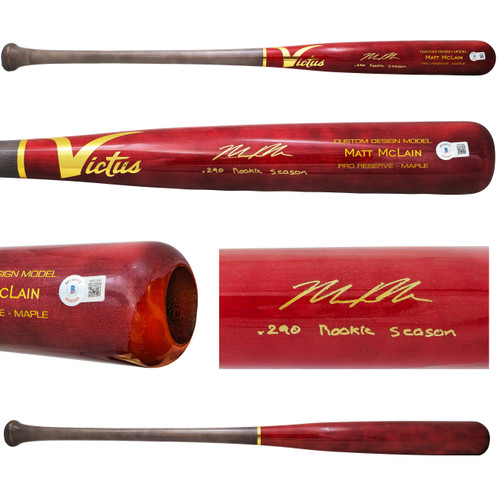 Matt McLain Autographed Red Victus Player Model Baseball Bat Cincinnati Reds ".290 Rookie Season" (Imperfections) Beckett BAS Witness Stock #222799