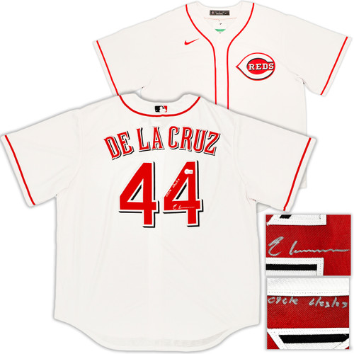 Cincinnati Reds Elly De La Cruz Autographed White Nike Jersey Size XL "Cycle 6/23/23" Beckett BAS Witness Stock #222820