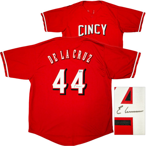 Cincinnati Reds Elly De La Cruz Autographed Red Jersey Beckett BAS QR Stock #222821