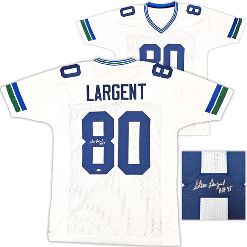Seattle Seahawks Steve Largent Autographed White Jersey "HOF 95" MCS Holo Stock #112486