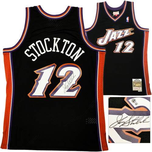 Utah Jazz John Stockton Autographed Black Authentic Mitchell & Ness 1998-99 Hardwood Classic Swingman Jersey Size L Beckett BAS Witness Stock #224356