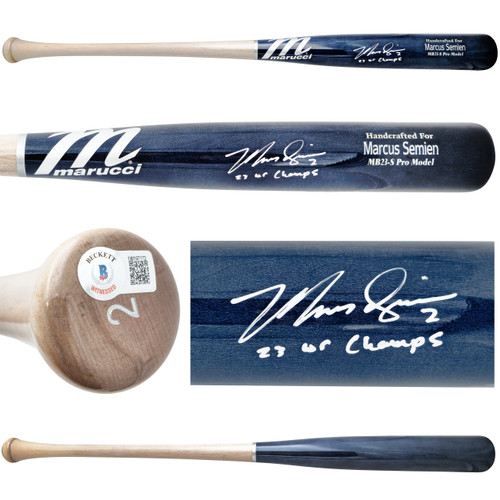 Marcus Semien Autographed Navy & Grey Marucci Player Model Baseball Bat Texas Rangers "23 WS Champs" Beckett BAS Witness Stock #224401