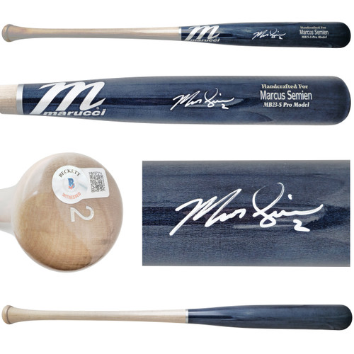 Marcus Semien Autographed Navy & Grey Marucci Player Model Baseball Bat Texas Rangers Beckett BAS Witness Stock #224402