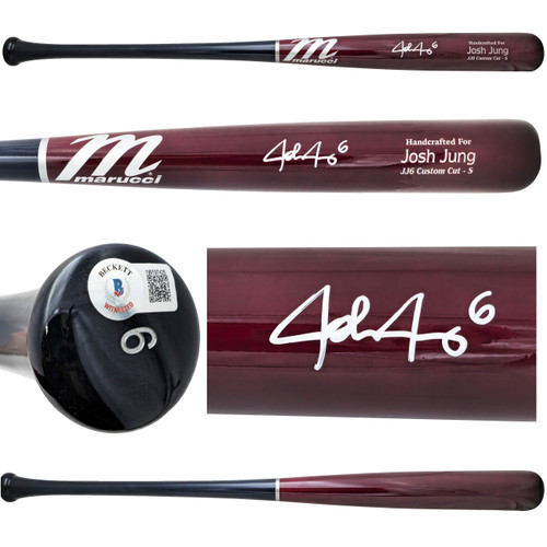 Josh Jung Autographed Maroon & Navy Marucci Player Model Baseball Bat Texas Rangers Beckett BAS Witness Stock #224407