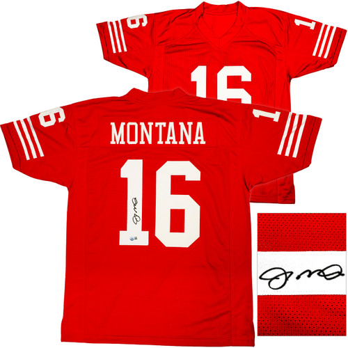 San Francisco 49ers Joe Montana Autographed Red Jersey Beckett BAS QR Stock #224668