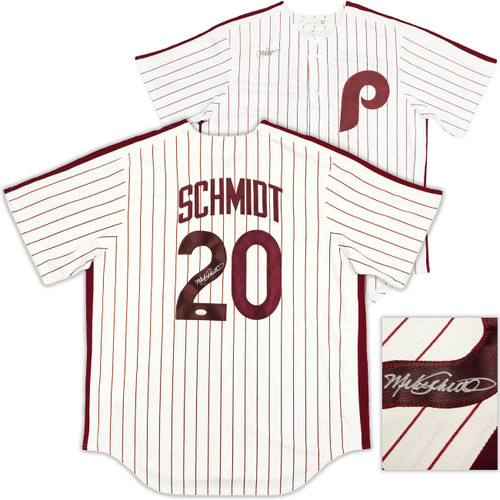 Philadelphia Phillies Mike Schmidt Autographed White Pinstripes Nike Cooperstown Collection Jersey Size Large JSA Stock #224682