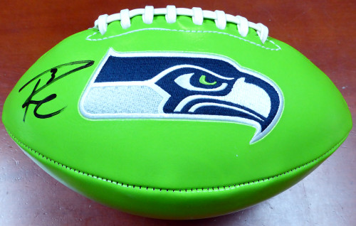 Russell Wilson Autographed Green Logo Football Seattle Seahawks RW Holo Stock #113614