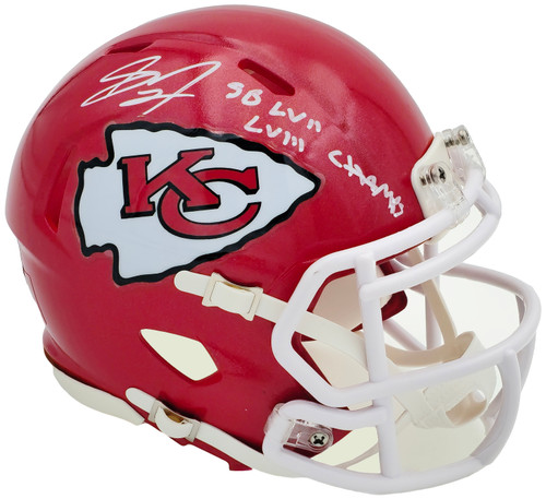 Skyy Moore Autographed Kansas City Chiefs Red Speed Mini Helmet "SB LVII LVIII Champs" Beckett BAS Witness Stock #224839