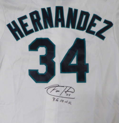 Seattle Mariners Felix Hernandez Autographed White Majestic Jersey "PG 8-15-12" Size XL MLB Holo Stock #124656