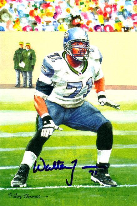 Walter Jones Autographed Goal Line Art Postcard Card #284 Seattle Seahawks MCS Holo Stock #124980