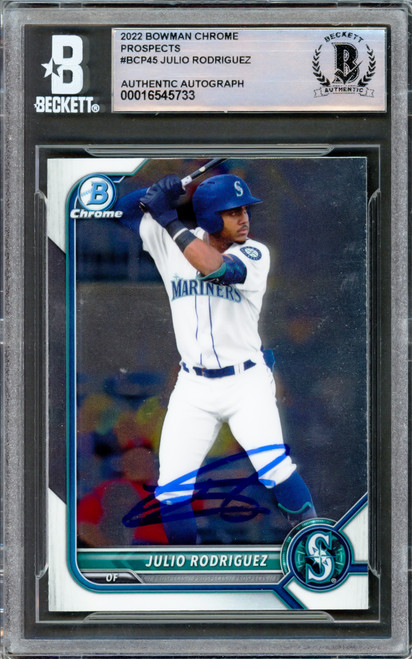 Julio Rodriguez Autographed 2022 Bowman Chrome Rookie Card #BCP45 Seattle Mariners Beckett BAS Stock #224673