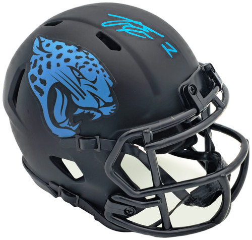 Travis Etienne Autographed Jacksonville Jaguars Eclipse Black Speed Mini Helmet Beckett BAS Witness Stock #225126