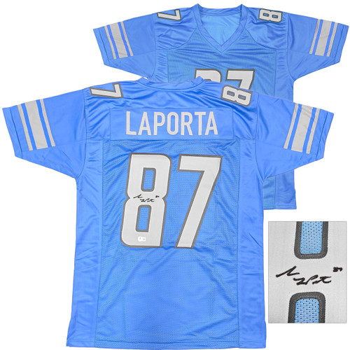 Detroit Lions Sam LaPorta Autographed Blue Jersey Beckett BAS Witness Stock #225898