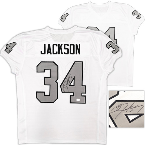 Oakland Raiders Bo Jackson Autographed White Pro Cut Jersey Beckett BAS Witness Stock #226321