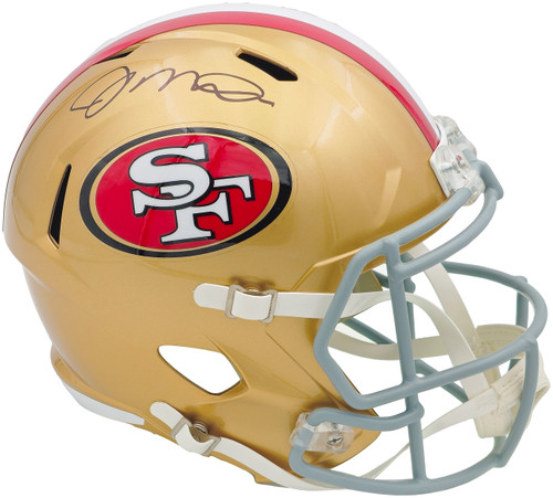 Joe Montana Autographed San Francisco 49ers Gold Full Size Replica Speed Helmet Beckett BAS Witness Stock #226397