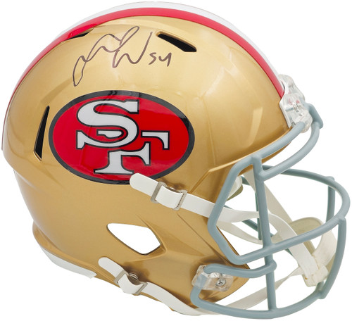 Fred Warner Autographed San Francisco 49ers Gold Full Size Replica Speed Helmet Beckett BAS Witness Stock #226398