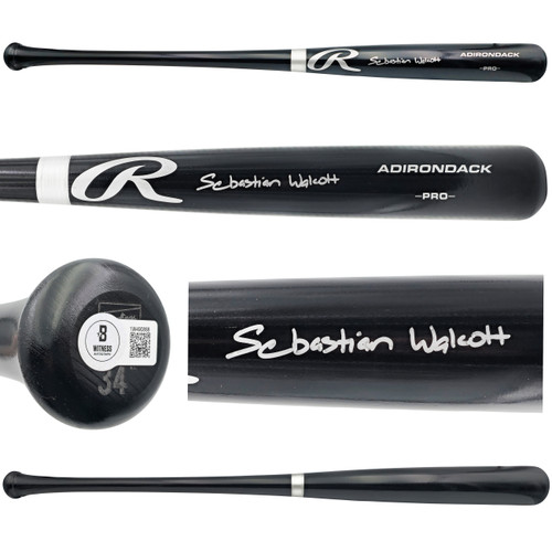 Sebastian Walcott Autographed Black Rawlings Adirondack Baseball Bat Texas Rangers Full Name Beckett BAS Witness Stock #227310