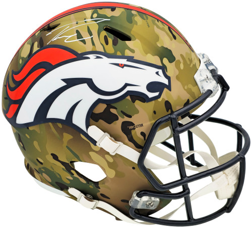 Russell Wilson Autographed Denver Broncos Camo Salute to Service Full Size Replica Speed Helmet Fanatics Holo Stock #227943