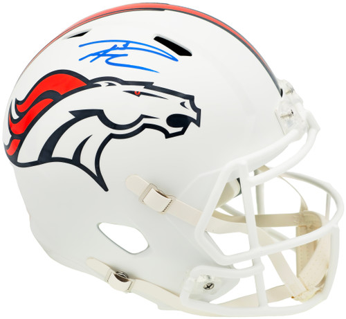 Russell Wilson Autographed Denver Broncos Flat Matte White Full Size Replica Speed Helmet Fanatics Holo Stock #227944