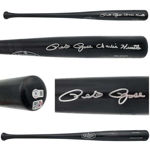 Pete Rose Autographed Black Louisville Slugger Pro Stock Baseball Bat Cincinnati Reds "Charlie Hustle" Beckett BAS Witness Stock #228086