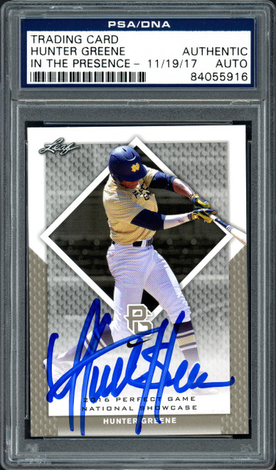 Hunter Greene Autographed 2016 Leaf Perfect Game Rookie Card #263 Cincinnati Reds PSA/DNA ITP Stock #128993