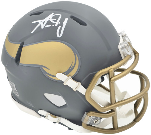 Aaron Jones Autographed Minnesota Vikings Slate Silver Speed Mini Helmet Beckett BAS Witness Stock #228816