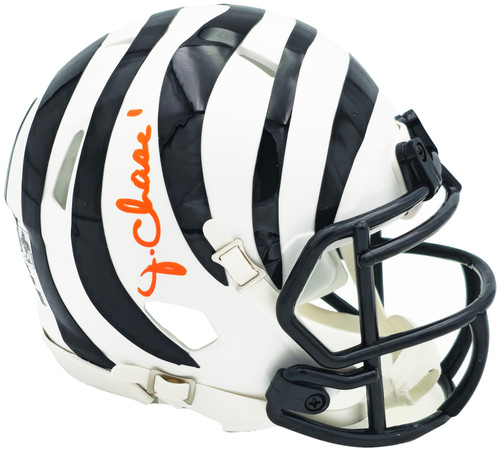 Ja'Marr Chase Autographed Cincinnati Bengals White 2022 Alternate Speed Mini Helmet Beckett BAS Witness Stock #228822