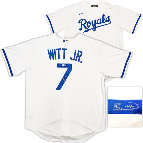Kansas City Royals Bobby Witt Jr. Autographed White Nike Jersey Size L Beckett BAS Witness Stock #228961