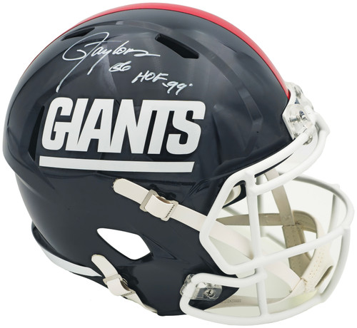 Lawrence Taylor Autographed New York Giants Blue 81-99 Throwback Full Size Speed Replica Helmet "HOF '99" Beckett BAS Witness Stock #229526