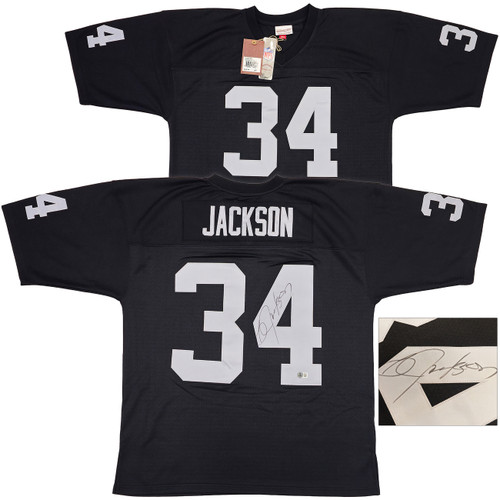 Oakland Raiders Bo Jackson Autographed Black Authentic Mitchell & Ness 1988 Throwback Jersey Size XL Beckett BAS Witness Stock #230006