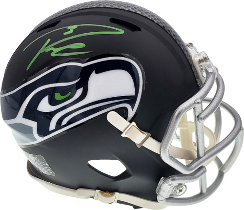 Russell Wilson Autographed Seattle Seahawks Matte Black Speed Mini Helmet In Green RW Holo Stock #145787