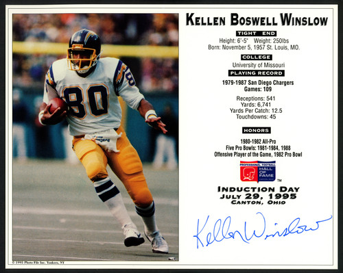 Kellen Winslow Sr. Autographed 8x10 Photo San Diego Chargers Stock #152423