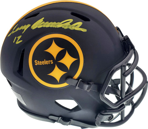 Terry Bradshaw Autographed Eclipse Black Pittsburgh Steelers Speed Mini Helmet Beckett BAS Stock #165928