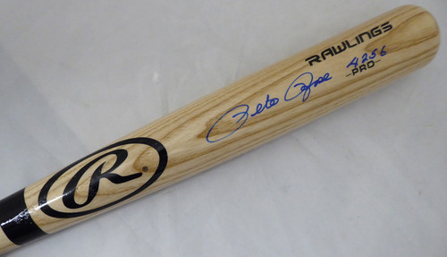 Pete Rose Autographed Blonde Rawlings Bat Cincinnati Reds "4256" In Blue PR Holo Stock #177051