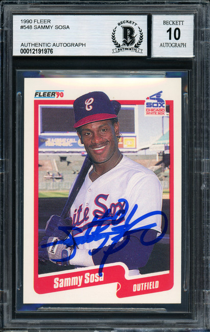 Sammy Sosa Autographed 1990 Fleer Rookie Card #548 Chicago White Sox Auto Grade 10 Beckett BAS Stock #177673