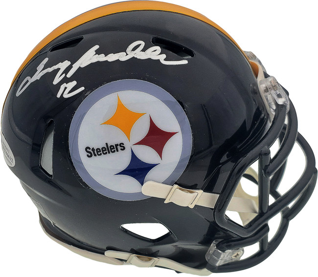 Terry Bradshaw Autographed Pittsburgh Steelers Black Speed Mini Helmet Beckett BAS Stock #185875